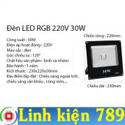  Đèn pha LED RGB 220V 30W có điều khiển từ xa chống nước IP66